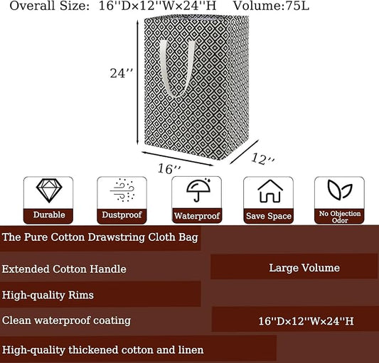 Waterproof Laundry Hamper Collapsible Laundry Basket Leather Handle Laundry Bag Large Clothes Storage Toy Organization for Bathroom Bedroom Laundryroom College Dorms (Pop-Up Laundry Hampers-004)