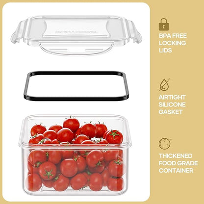 50-Piece Food Storage Containers with Lids (25 Containers & 25 Lids), Airtight Reusable Meal Prep Containers for Lunch, Plastic Kitchen Storage Containers with Labels & Marker Pen