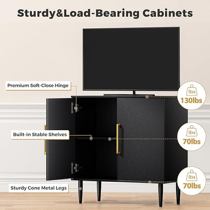 Modern Storage Cabinet, Free Standing Buffet Cabinet, Black Sideboard and Buffet Storage, Wood Accent Furniture for Living Room, Hallway, Entryway, Dining Room, Bedroom (2, Black)