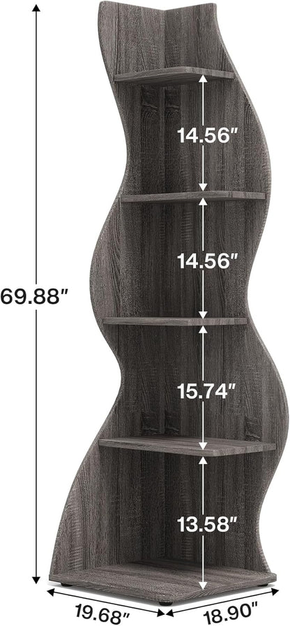 Tribesigns Corner Shelf, Modern 5-Tier Wall Corner Bookshelf, Stylish Corner Small Bookcase Storage Rack Plant Stand with Unique Shape for Living Room, Home Office(Gray, 2PCS)