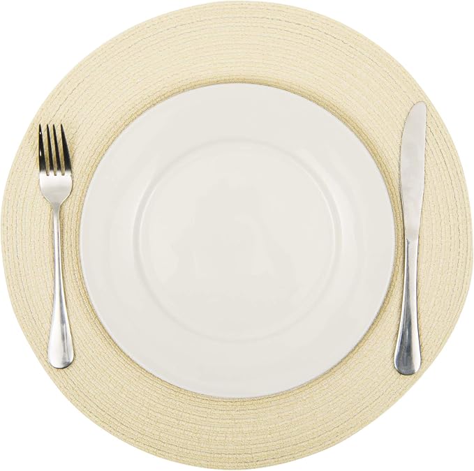SHACOS Round Braided Placemats Set of 6 Round Table Place Mats for Dining Tables 15 inch (Cream, 6)