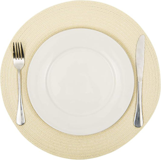 SHACOS Round Braided Placemats Set of 6 Round Table Place Mats for Dining Tables 15 inch (Cream, 6)
