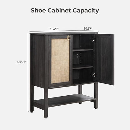SICOTAS Rattan Shoe Storage Cabinet - 5 Tier Farmhouse Boho Shoe Storage Organizer Cabinet with Doors and Shelves, Tall Shoe Rack for Entryway, Hallway, Living Room, Closet (Obsidian)
