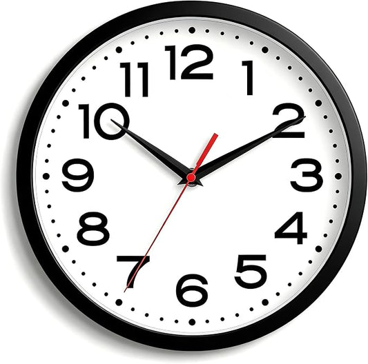 Roymnie Wall Clock Silent Non-Ticking Modern Clock Battery Operated 14 Inch Classic Analog Decorative for Classroom, Living Room, Office, Bedroom, School, Hotel (Black)