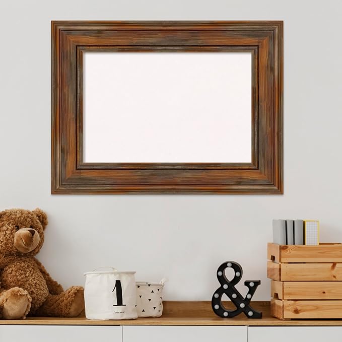 Amanti Art White Cork Board for Wall, 18x24 Vision Board with Brown Wood Frame, Small Corkboard Office Decor for Home Organization, Country Rustic Corkboard Pinboard to Display Items for Home