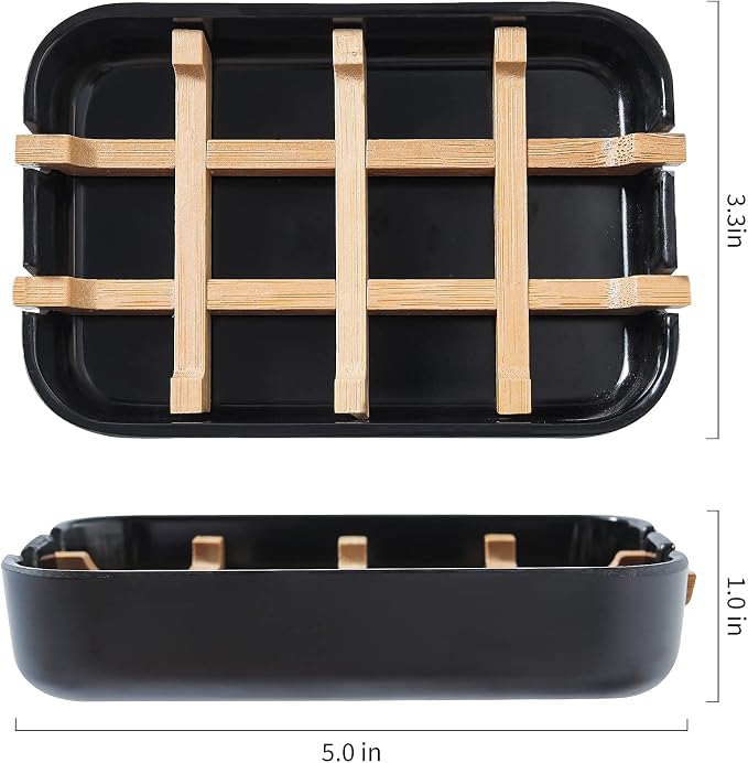 Soap Dishes for Bar Soap, Black Bathroom Soap Holder, Bamboo Soap Dishes Holder for Bathroom Shower, Bathroom Sink Soap Dish