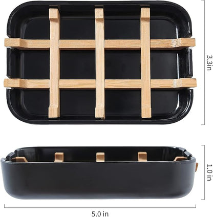 Soap Dishes for Bar Soap,2 Pack Environmentally-Friendly Bathroom Soap Dishes (Removable),2Pcs/Set Bamboo Soap Dishes Holder,Black