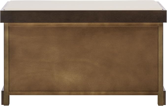 SAFAVIEH Home Collection – Freddy Dark Chocolate Storage Bench with Seat Cushion, 2 Basket Drawers, Coastal Farmhouse Entryway Design, Fully Assembled (AMH5736H)