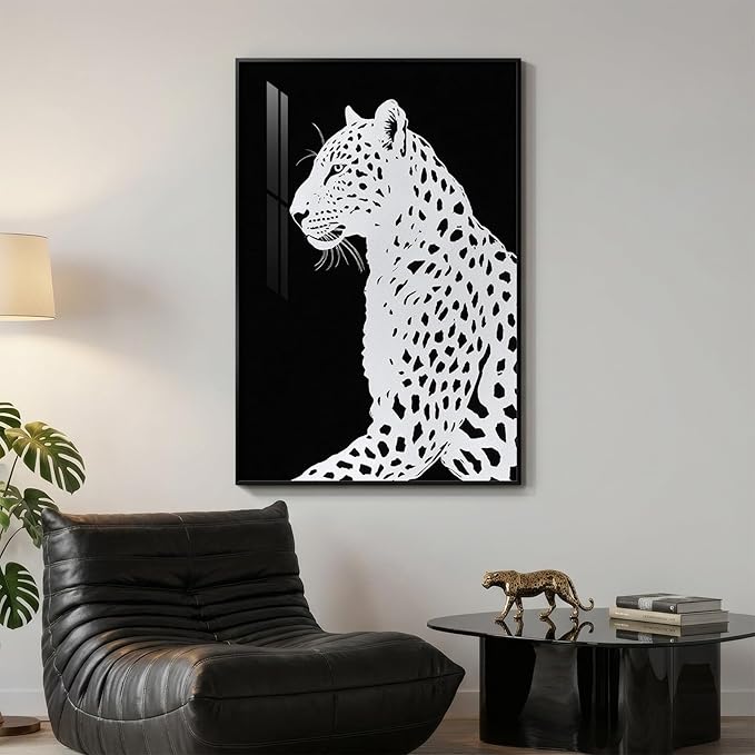Framed Black and White Wall Art, Large Modern Minimalist Animal Portrait Prints Paintings Artwork for Walls, Elegant Leopard Pictures for Living Room Dining Bedroom Hallway Office Home Decor 24x36In
