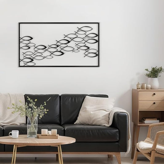 SIGNLEADER Metal Wall Decor Fish School Minimalist Modern Abstract Wall Sculpture Hangings Home Decoration for Living Room, Bedroom, Bathroom, Kitchen, Outdoor - 24" Black