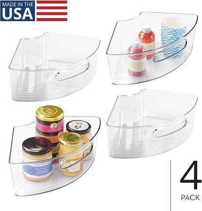 iDesign Plastic Lazy Susan Cabinet Storage Bin, 1/4 Wedge Container for Kitchen, Pantry, Counter, BPA-Free, 12.5 in x 6.75in x 4in Set of 4, Clear