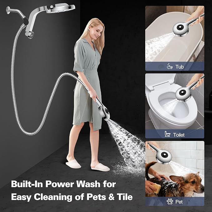High Pressure Rain Showerhead Combo, 2026 Magnetic Shower Head Set with Detachable 8-Mode Handheld Shower Spray, Adjustable Angle Dual Showerhead System with Built-in Magnetic Docking and Power Jets