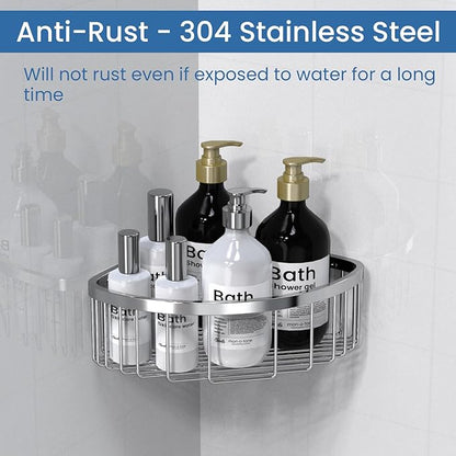 Shower Basket Brushed Stainless Shower Corner Shelf, 304 Caddy Stainless Steel Rustproof, Organizer Wall Mounted Basket(Includes Screws)