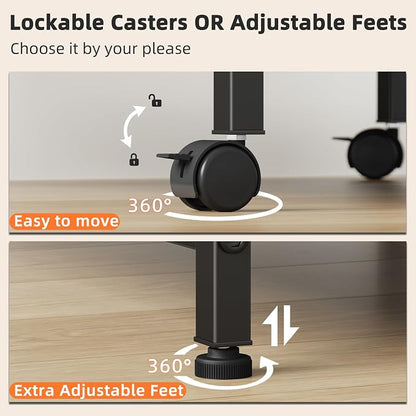 YAOHUOO 3 Tier Large Printer Stand with Power Outlet/Adjustable Shelf | 22"x15" Large Top,Fit 2-3 printers,Rolling Cart with Wheels,Table for Home Office,Fit 3D Printer/Heat Press/Laser,Black