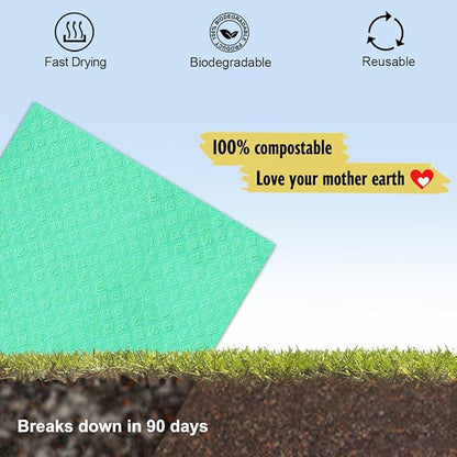 MoLKENE Swedish Dishcloths for Kitchen | 6 Pack Absorbent Cellulose Sponge Cloths Washable | Non-Scratch Reusable Paper Towels Quick Drying Cleaning Cloths - Green