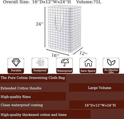 Waterproof Laundry Hamper Collapsible Laundry Basket Leather Handle Laundry Bag Large Clothes Storage Toy Organization for Bathroom Bedroom Laundryroom College Dorms (Laundry Basket-005)