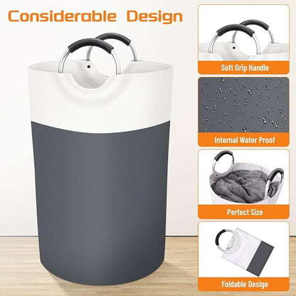 BlissTotes 75L Laundry Basket, Freestanding Laundry Hamper, Collapsible Dirty Clothes Hamper, Waterproof Fabric with Foam Protected Aluminum Handles for College, Dorm, Family (Gray)