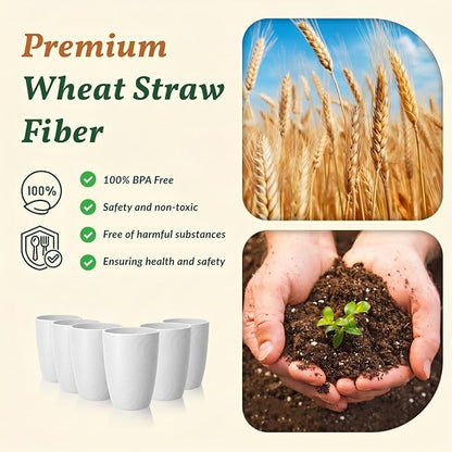 Homienly Kitchen Cups 12 OZ Wheat Straw Drinking Glasses–Unbreakable, Lightweight & Reusable Alternative to Plastic Cups,Dishwasher Safe Cups for Kitchen & Outdoor Use (White, 6 PCS)