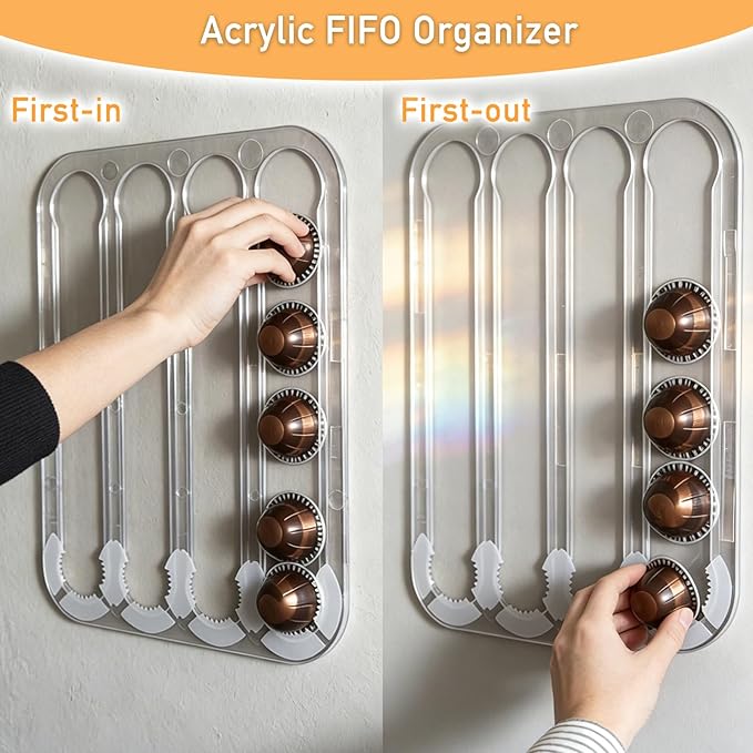 Nespresso Vertuo Pods Holder Wall Mounted, Side Mount Coffee Pod Organizer Storage Rack Holds up to 24 Espresso Capsules in 4 Rails, Clear Acrylic, Save Space, 14.8x11.6x0.25 Inches