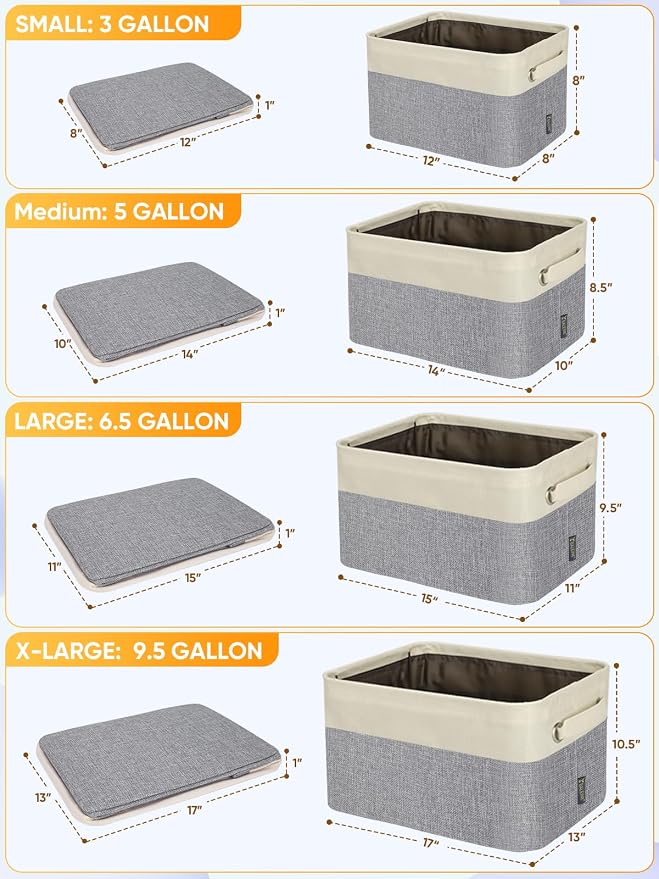 BALEINE 4 Pack Fabric Closet Storage Bins for Shelves, Linen Closet Organizers and Storage, Decorative Baskets for Organizing, Shelf, Clothes, Home, Office (Grey, 17''x13''x10.5'')