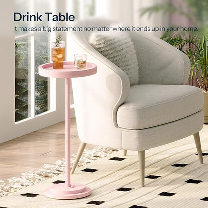 HOOBRO Small Round Side Table, Drink Table, Coffee Martini Table with Pedestal Accent for Small Spaces in Living Room, Bedroom, Sofa Couch, Pink KK168BZ01