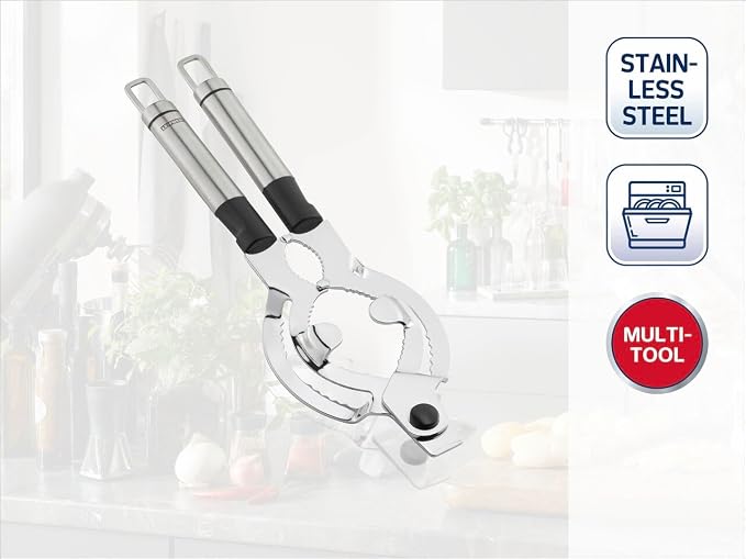 Leifheit Extra Wide Stainless Steel Lid and Jar Opener | Anti-Slip Grip with Oval Handles for Arthritis | Heavy-Duty Steel Teeth for Easy Jar Opening | Dishwasher Safe | 11 x 5.75 x 0.25 in