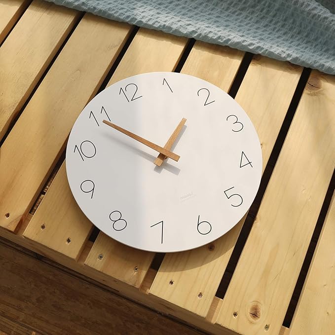 mooas Flatwood Wall Clock, Analog Wall Clock, Silent Non-Ticking 12 inch Modern Wall Clocks Battery Operated for Office, Home, Bathroom, Kitchen, Bedroom, School, Living Room