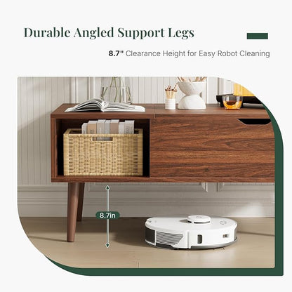 Wood Lift Top Coffee Table with Hidden Storage Compartment & Open Shelf, Multi-Functional Wooden Tabletop Dining Table for Living Room, Home Small Space