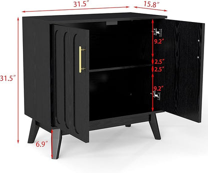 LKTART Black Sideboard Buffet, Small Storage Cabinet with Doors and Shelves for Living,Kitchen