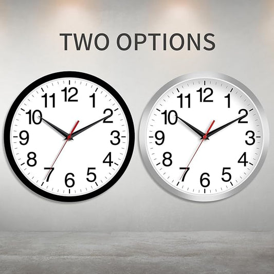 Rohioue Wall Clock Modern 10 Inch Black Battery Operated Silent Non Ticking Analog for Living Room Office Home Bedroom Kitchen Bathroom