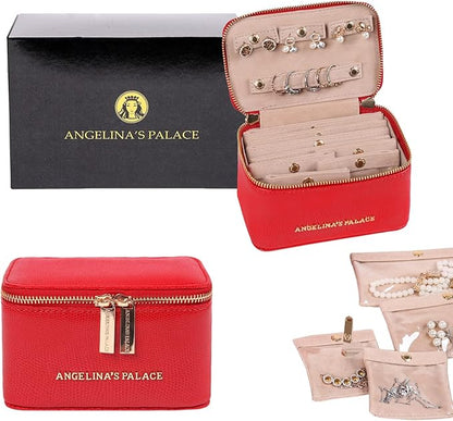 Angelina's Palace Snakeskin Pattern Jewelry Organizer Case Bridesmaid Gifts Travel Bag Vegan Leather Box for Necklace Earring Bracelet Ring(Red)