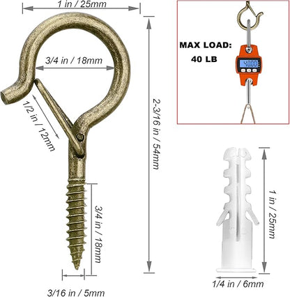 PlusRoc 20 Pack Screw Hooks for Hanging Christmas Lights Outdoor Seasonal Lighting, Heavy Duty 2.2 Inch Eye Hook Screw Cup Ceiling Hook Q-Hanger for Patio Lights, Wall Wood Ceiling Deck Mount(Bronze)