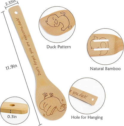 5PCS Duck Wooden Cooking Spoons Kitchen Decor Duck Gifts for Women Men Duck Lovers Birthday Gifts Party Favors Housewarming Wedding Bamboo Cooking Spoons for Everyday Use