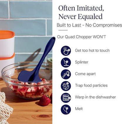 GIR: Get It Right Silicone Potato Masher & Quad Meat Chopper - 12 In Navy - Heat Resistant up to 425°F Fiberglass Core - 7-Blade Ground Meat Chopper & Food Masher - Dishwasher Safe Kitchen Gadget