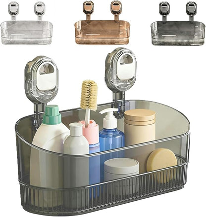 No-Drill Bathroom Suction Storage Box, Large Capacity Suction Cup Shower Shelf and Removable No Drill Storage Basket with Drain Holes, Strong Hold Wall Organizer for Bathroom Shower Kitchen Sink