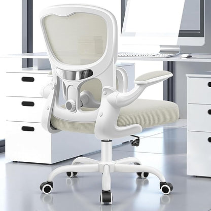 Ergonomic Office Chair, Breathable Mesh Ergonomic Desk Chair with Adjustable Lumbar Support, Flip-up Armrests, Computer Chairs Comfortable for Home, Office, Work, 300lbs, White