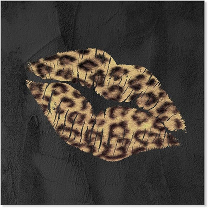 Fashion Lip Canvas Wall Art Sexy Leopard Lip Decor Cheetah Bathroom Decor Framed Artwork for Bedroom Bathroom Dressingroom 24x24Inch
