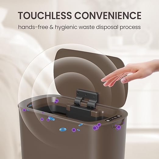 Cesun Bathroom Trash Can with Lid, 5 Gallon Motion Sensor Trash Can, Small Automatic Garbage Can, Touchless Smart Plastic Slim Wastebasket for Bedroom, Office, rv, Living Room, Brown