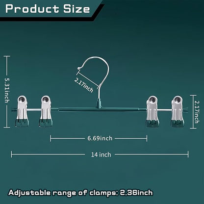 14Inch Pants Hangers with Clips 20 Pack Adjustable Skirt Hangers for Women Non-Slip Trousers Hanger for Jeans Shorts Clothes Hanger for Pants Heavy Duty Space Saving,Green