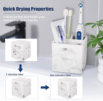 Diatomite Toothbrush Holders for Bathrooms, Electric Toothbrush and Toothpaste Holder 3 Slots Tooth Brush Organizer for Bathroom Countertop, Shower, Vanity, 2 Pack, Marble White