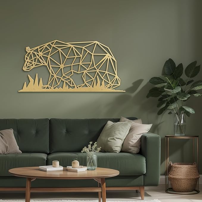 SIGNLEADER Metal Wall Art Decor Big Stupid Bear Modern Abstract Wall Sculpture Hangings Home Decoration for Living Room, Bedroom, Bathroom, Kitchen, Outdoor - 12" Gold
