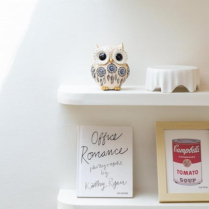 TOHLUCS Owl Statue Home Decor Accents with Evil Eye.White Decor for Bookshelf, Bedroom, Living Room, Office, Table and Shelf. Vintage Owl Figurines Gifts for Birds Lover.Cute Small Animal Sculptures.