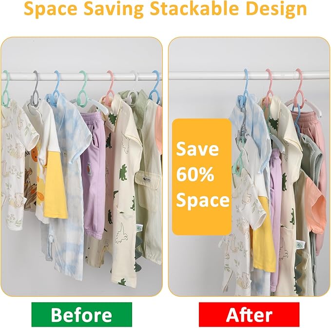 30 Pack Baby Hangers, Non-Slip Kids Hangers, 11"-14" Adjustable Infant Hanger, Space Saving Plastic Hanger for Girl Boy Toddler Kids Child (Multicolour)