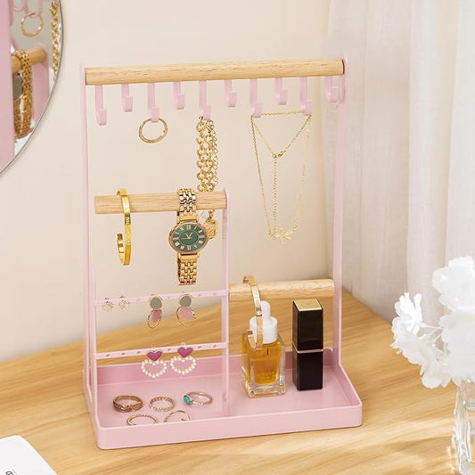 ProCase Cute Jewelry Stand, Aesthetic Jewelry Organizer for Dresser Vanity, Jewelry Holder Display for Necklaces Earrings, Gifts for Teen Girls Women, Bedroom Dorm Decor -Medium, Pink