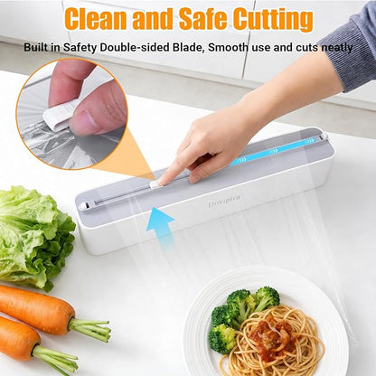 2 Pack Magnetic Plastic Wrap and Foil Dispenser with Cutter, Fits for Max 12.8In x 328Ft Cling Film, Adhesive Wall Mounted Aluminum Foil and Wrap Organizer Holder for Kitchen