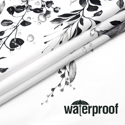 Gibelle Long Shower Curtain 72 x 78, Black and White Floral Shower Curtain, Watercolor Plant Eucalyptus Leaves Fabric Shower Curtain Set