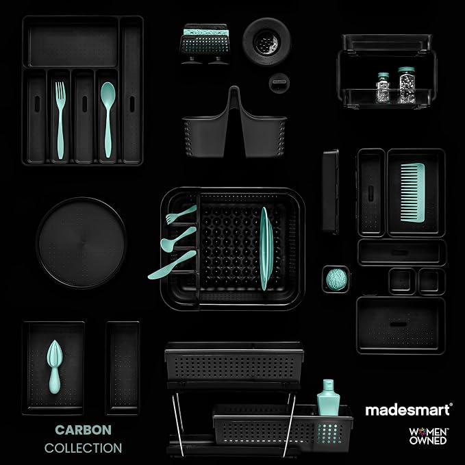 madesmart Collapsible Dish Rack, Foldable Dish Drying Station for Plates, Bowls, Cups & Utensils, Integrated Draining Board, Non Slip Base, Durable & Easy-Clean Kitchen Drying Organizer, Carbon