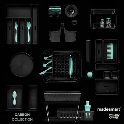 madesmart Collapsible Dish Rack, Foldable Dish Drying Station for Plates, Bowls, Cups & Utensils, Integrated Draining Board, Non Slip Base, Durable & Easy-Clean Kitchen Drying Organizer, Carbon