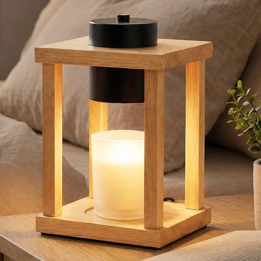 Candle Warmer Lamp Wood with Timer, Dimmable Electric Candle Lamp Warmer for Jar Candles, 2 * 35 Watt Bulb, Birthday Gifts for Women Mom, Decorative Wooden Candle Lamp for Bedroom Home Decor