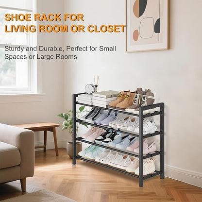 4-Tier Expandable Shoe Rack – Adjustable Metal Shoe Organizer for Closet, Entryway & Mudroom – Stackable, Heavy-Duty Storage, Black